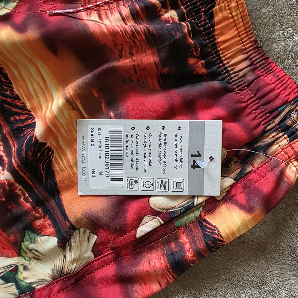 * Favant Tropical Print Kids Shorts-Swim-Bathing Suit W/Pockets Drawstring Sz 14